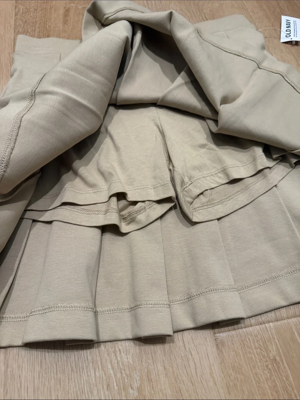Old Navy Tan Pleated A-Line Uniform Skirt with built-in shorts